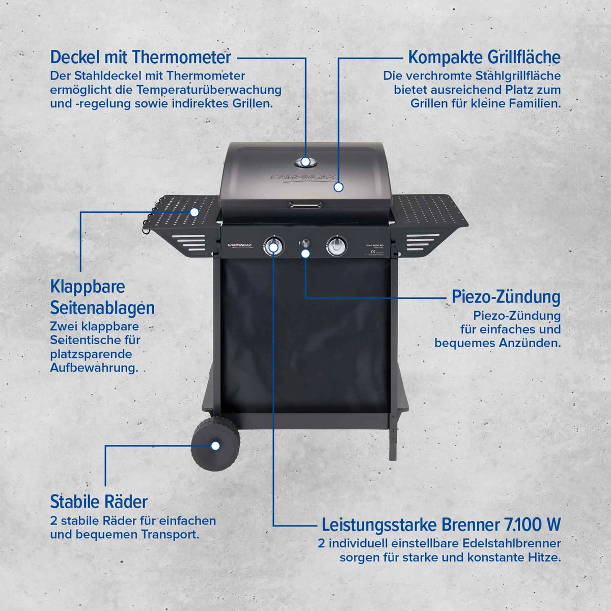 Campingaz Xpert 200 LXD Gasgrill | 2 Stahlrohrbrenner  Gasgrill Campingaz & Coleman
